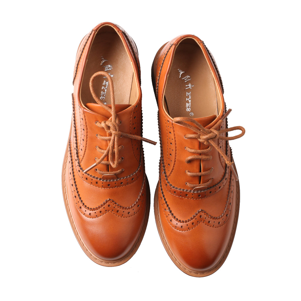 TMA EYES Baroque Retro carved British Style Lace-up Oxford Women's Casual Leather Shoes